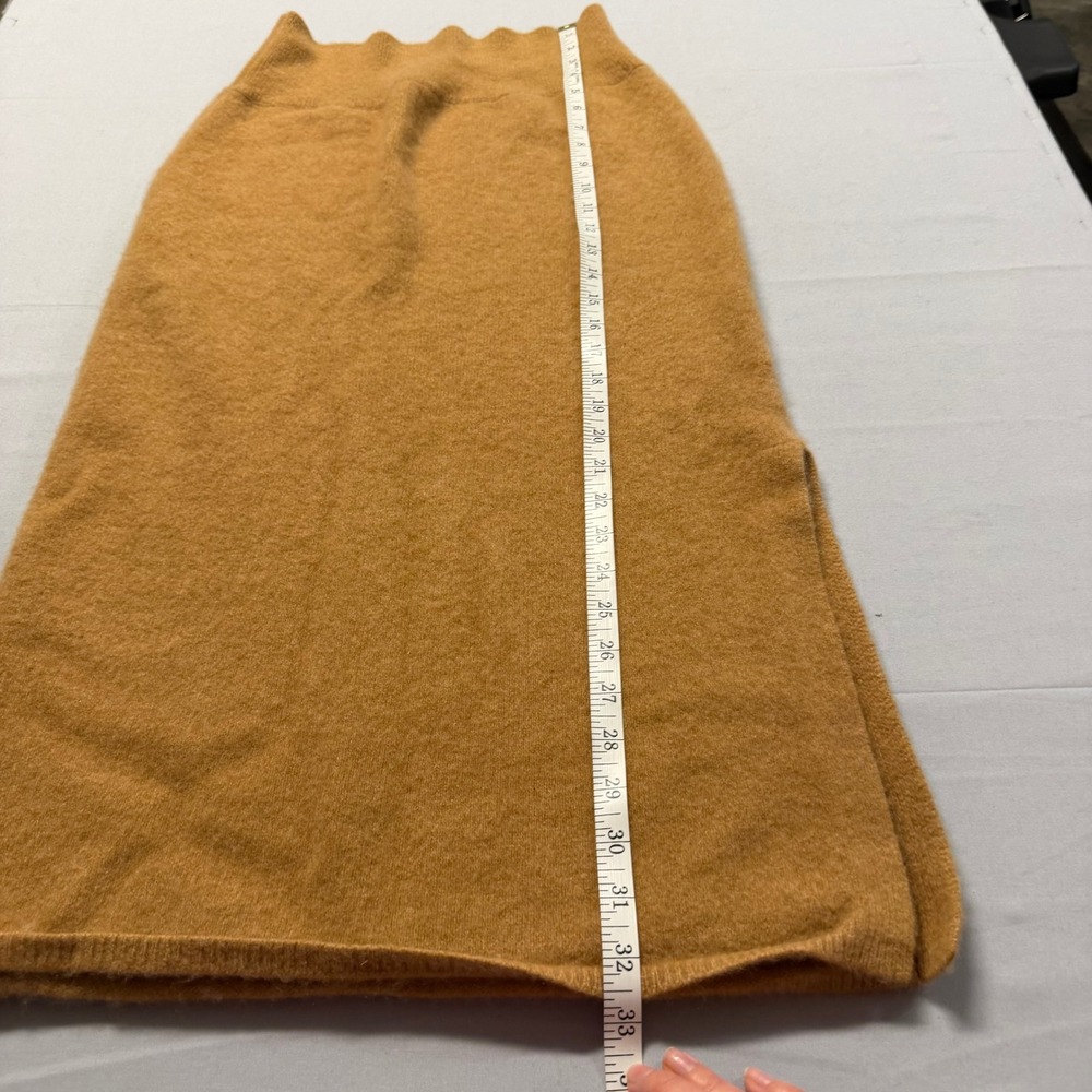 Unsubscribed Cashmere Blend Knit Midi Skirt Camel Brown XL High Waist Side Slit - Picture 3 of 8